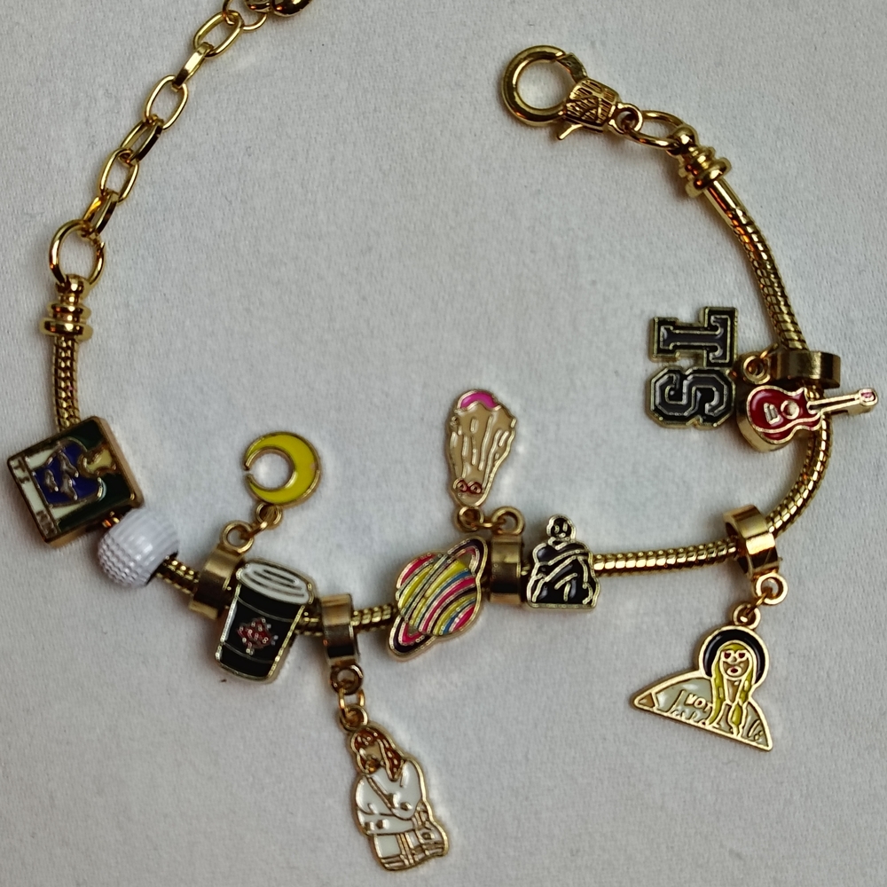 Taylor Swift Gold Colored Charm Bracelet with Colorful Charms